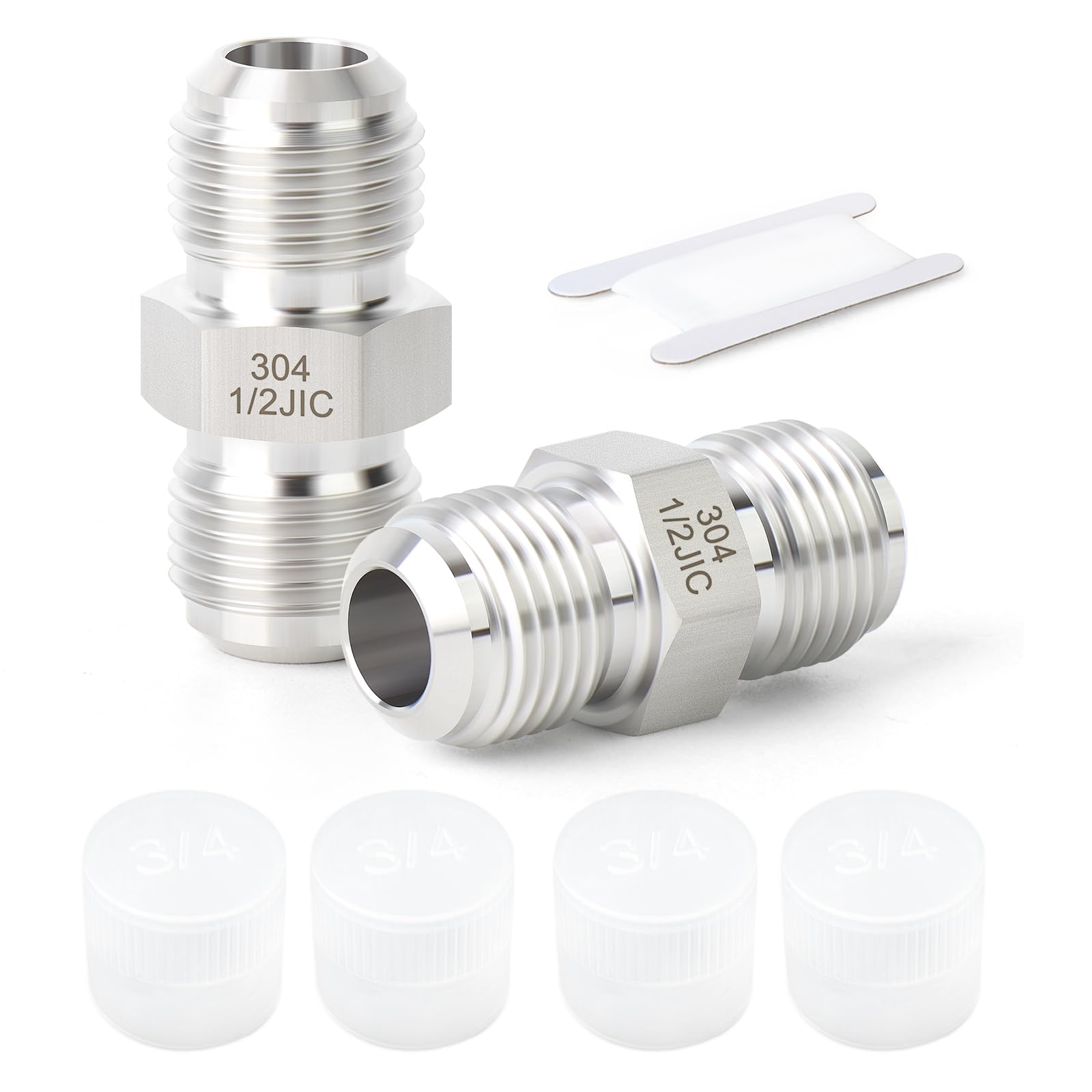 TAISHER 2PCS Forging of 304 Stainless Steel JIC Flare Tube Fittings, 1/2" JIC Male x 1/2" JIC Male, Union