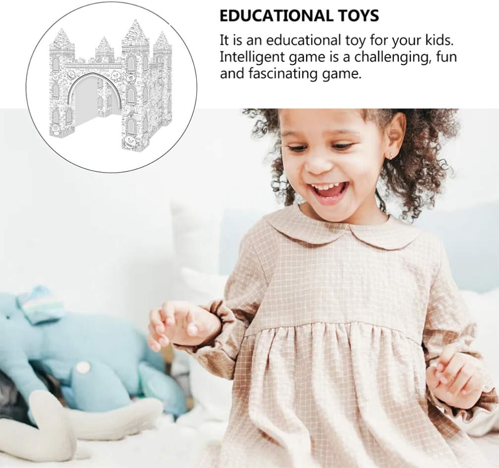 EXCEART 1 Set Colorizing 3D Castle Paper Fairy Tale Castle Paintable Cardboard Castle Kids Art Craft Supplies for Indoor Outdoor Fun