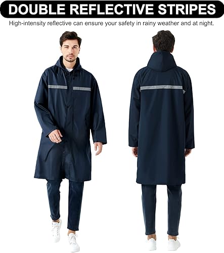 Miniatura 4 de Chaqueta de lluvia larga para hombre, impermeable, poncho de lluvia con capucha, chaqueta ligera de emergencia para actividades al aire libre
