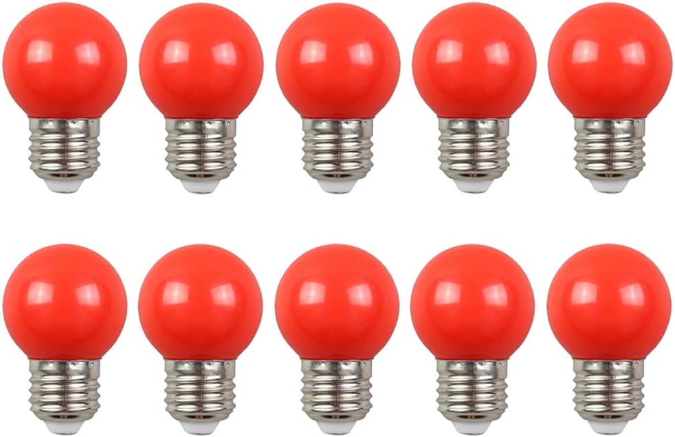 10 Pack Coloured LED Light Bulbs, E27 3W G45 Mini Globe LED Bulb for Outdoor Indoor String, Christmas, Tree, Fairy Party Night Lights, AC 220V-240V, Non-dimmable, Red Color