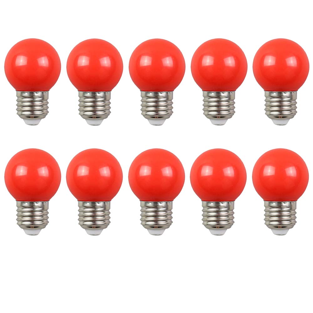 BOUBUI 10 Pack Coloured LED Light Bulbs, E27 3W G45 Mini Globe LED Bulb for Outdoor Indoor String, Christmas, Tree, Fairy Party Night Lights, AC 220V-240V, Non-dimmable, Red Color