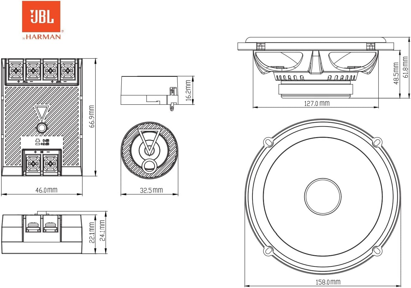 JBL Stage3 507CF Sistema Di Altoparlanti Componenti Auto 2 Vie 13 Cm Con 45 W RMS E 270 W Max, Sensibilità 90 DB, 3 Ohm, Woofer Plus One, Tweeter Edge-driven E Crossover Esterni - Foto 9