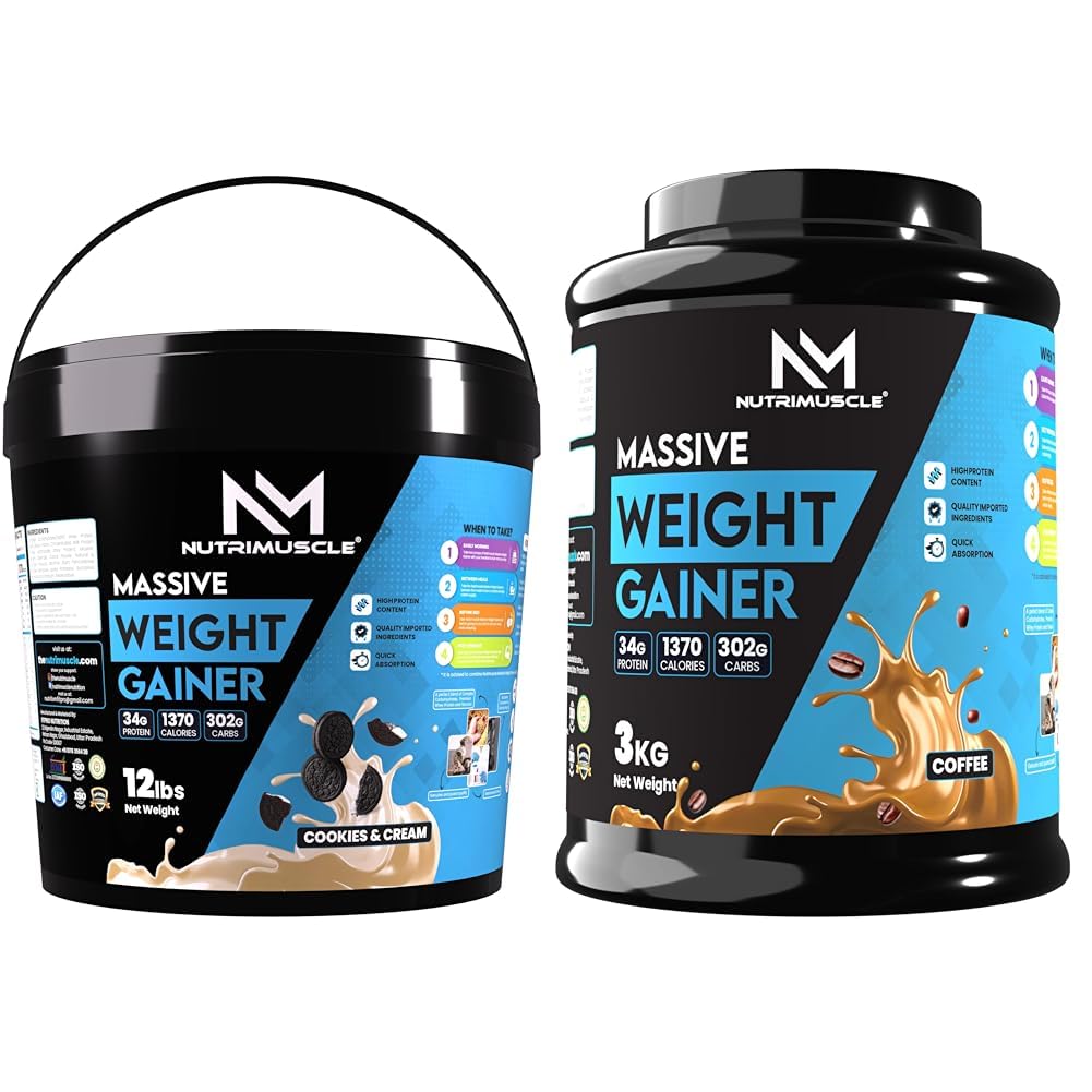 Nutrimuscle ® Massive Weight Gainer - 12 lbs - Cookies and Cream Flavour - Contains Complex Carboh | Nutrimuscle Massive Weight Gainer 3Kg Coffee Flavour High Calorie Mass Gainer with Complex Carbohy-image-28