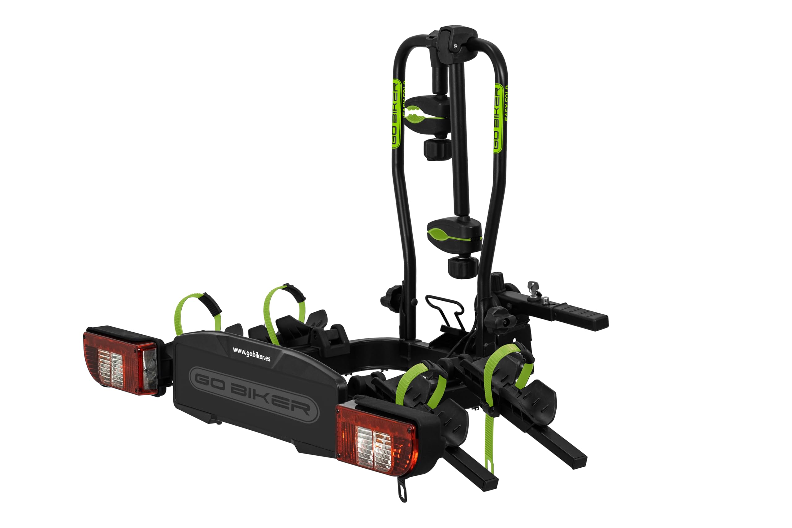 Easy-Move Portabicicletas de Bola para 2 Bicicletas Eléctricas, Plegable y Basculante, Antirrobo para Bicis y Portabicicletas, Luces 7 y 13 Pines, Carga Máx. 60 kg