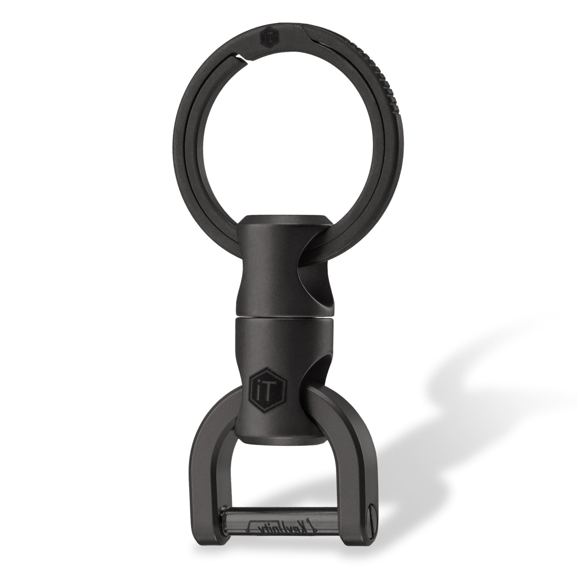 Keyunity Unisex Km13- D Ring-Black Km13 Titanium Swivel Keychain, Keyring Clip, Rotatable Key Organizer For Carabiners, Swivel Key Holder, With D Ring Key Shackle, For Carabiners, Home Keys, And Edc Gear (Black)