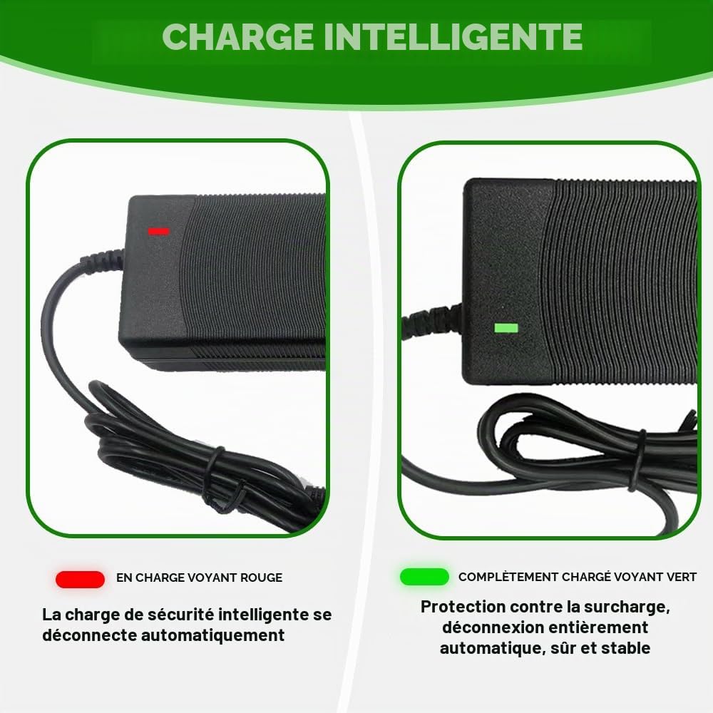Chargeur Trottinette électrique, 42V 2A Chargeur Hoverboard, Charge Rapide pour Hoverboard, Bici Equilibrata, Scooter électrique, E-Bike DC 5,5 x 2,5 MM