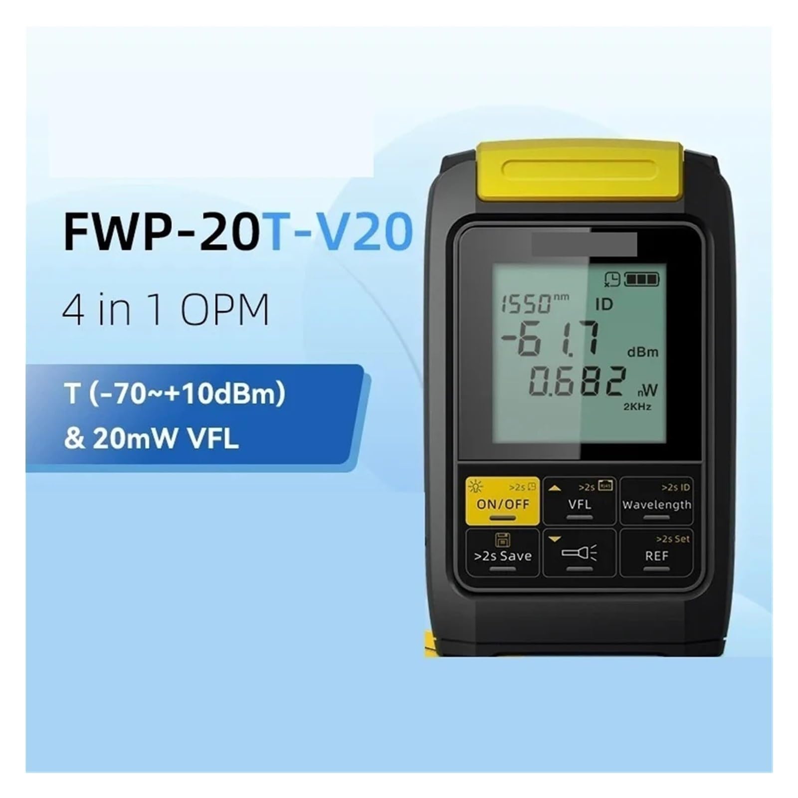 Testeur de Fibre Optique, Testeur De Câbles À Fibres Optiques, Compteur Puissance Optique Multifonction 4 En 1, Localisateur Visuel Défauts Réseau 1mW 20mW 30mW VFL,pour Câbles(FWP 20C V01)