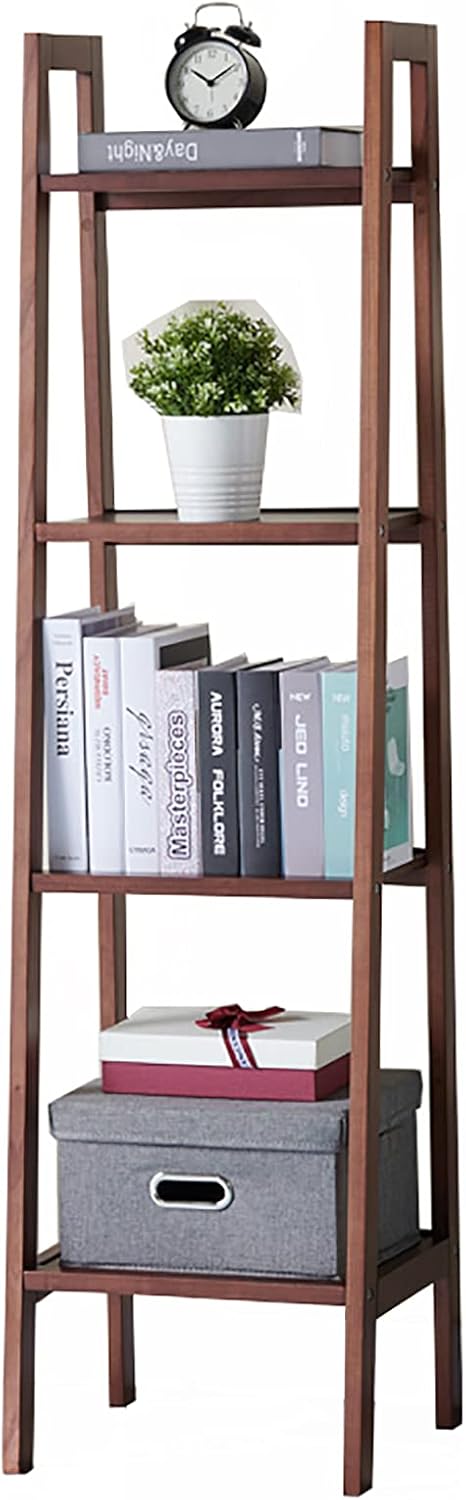 7HQAPLR レトロなはしご棚 傾いた収納本棚 組み立て簡単 収納棚 4つの棚付き バルコニー、ベッドルーム、キッチン用(40×3