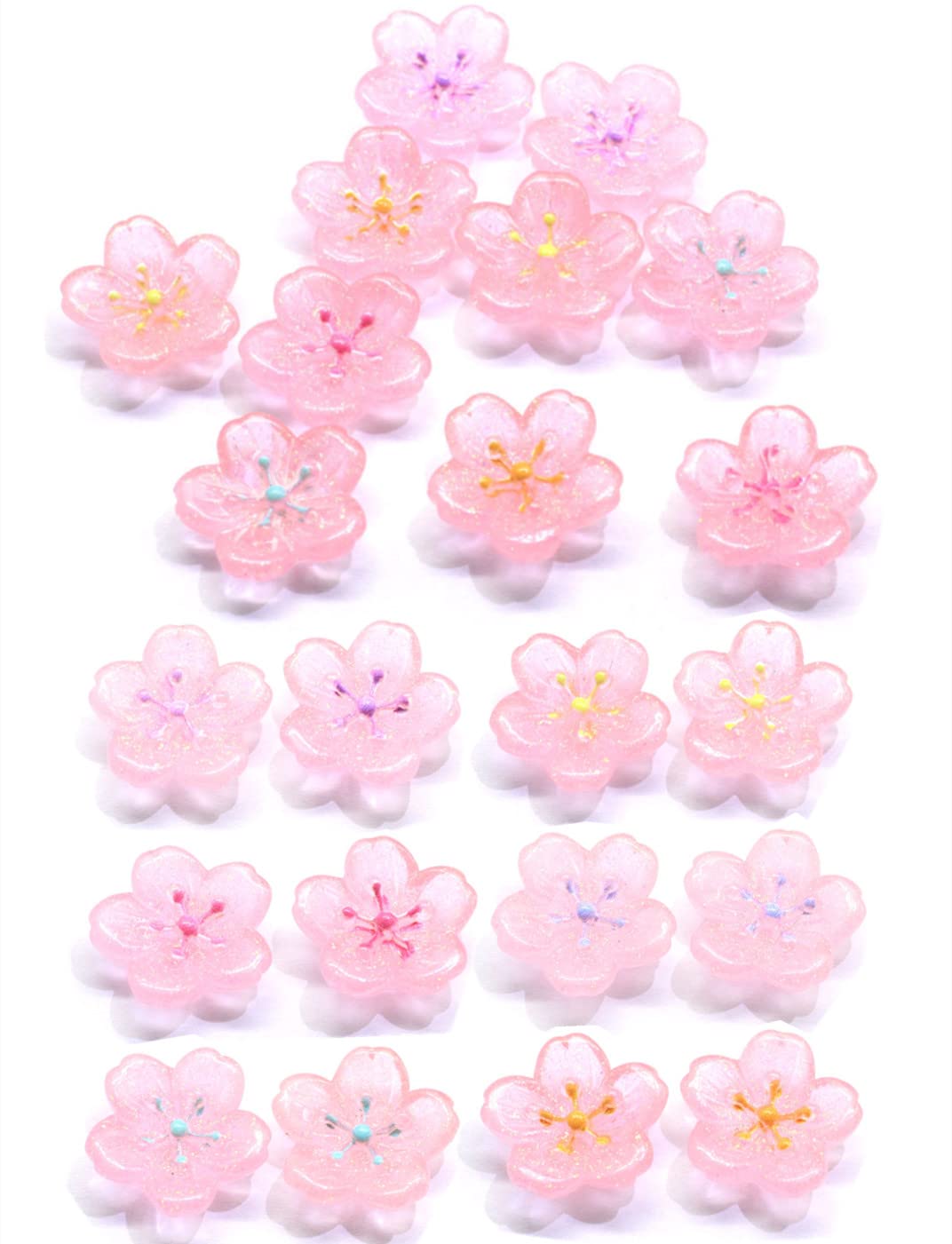 MSCFTFB 30pcs DIY Mixed Resin Sakura Flower FlatBacks Cabochons Embellishments for Hair Accessories Phone Case Scrapbooking Decorations Art Craft