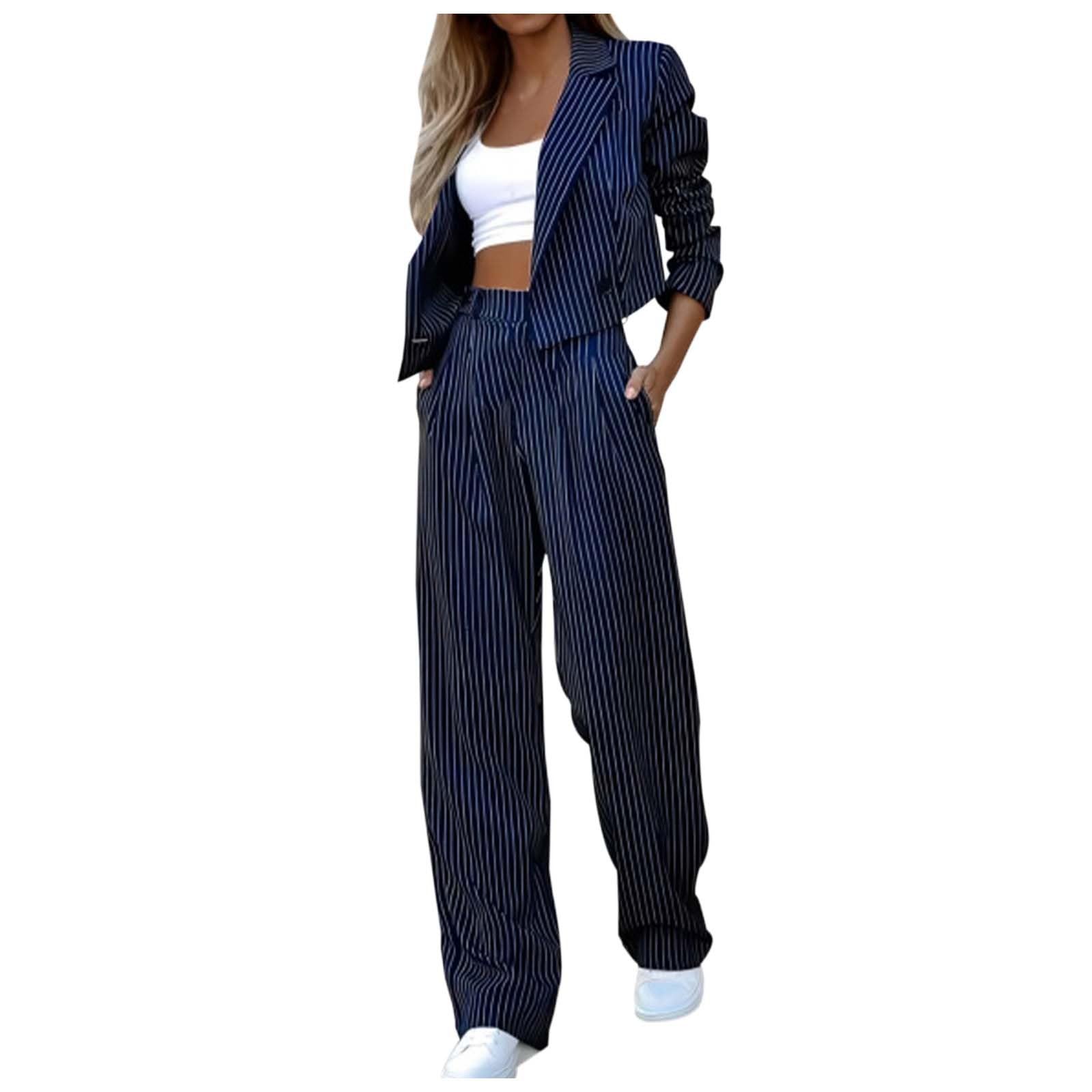 Set di 2 pezzi da donna in cotone con top e pantaloni, set casual, elegante, moderno, per sport, fitness, yoga, palestra, abbigliamento chic, uscita città, ufficio, A42
