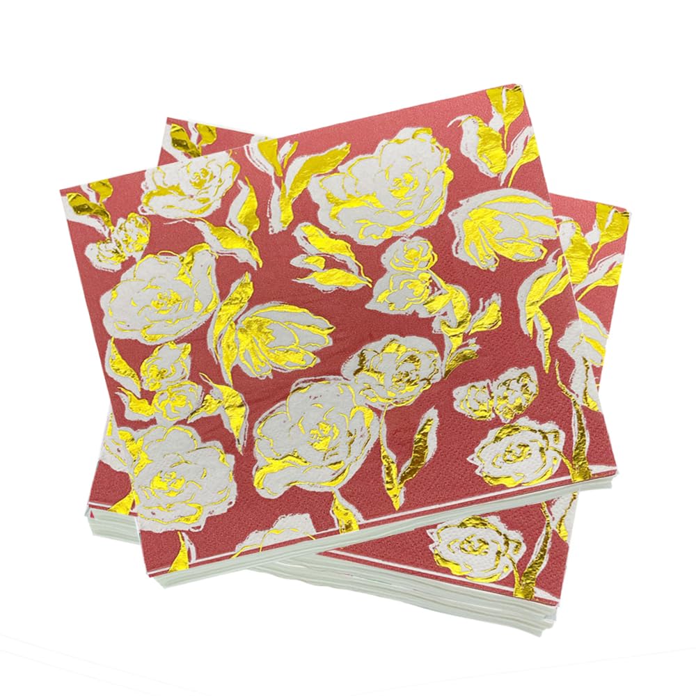Roses Paper Napkins Summer Decoupage Paper Decorative for Bridal Wedding Birthday Tea Party Spring Summer Home Dinner,6.5 x 6.5 inches,40 Pack