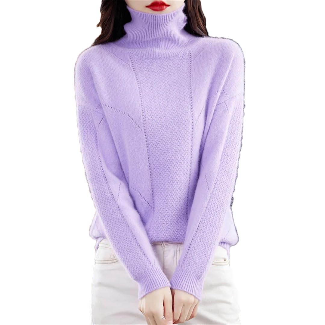 Vogrtcc Maglione da Donna Autunno Inverno Cashmere Collo Alto Top in Maglia Lavorato A Maglia Tinta Unita Cavo