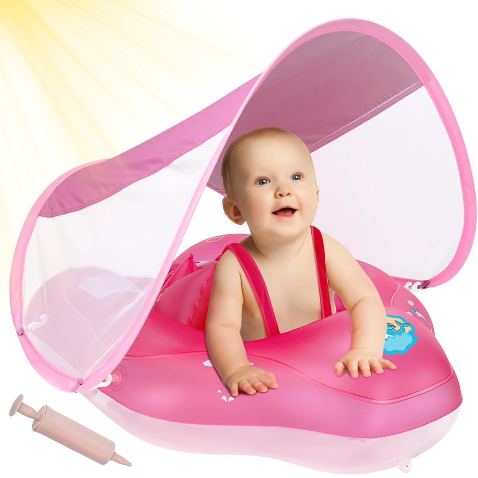 ANSTEN Flotador Bebe con Sombrilla,Flotador Bebe 1 año Flotadores para Bebe Anillo de Natación Piscina Bebe,Flotador bebé Inflable Flotador Bebe 3 Meses~72 Meses