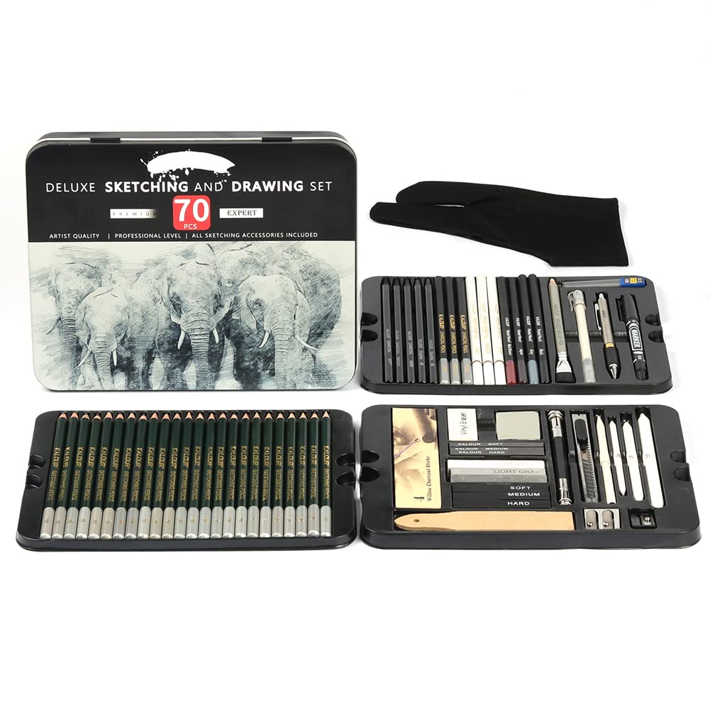 LICHENGTAI Zeichenstift Set, 70-teiliges,Professionelle Skizze Stift Set Skizzierstifte Graphitstifte Kunststift Set Zeichenzubehör-Zeichensatz Für Berufs und Profikünstler