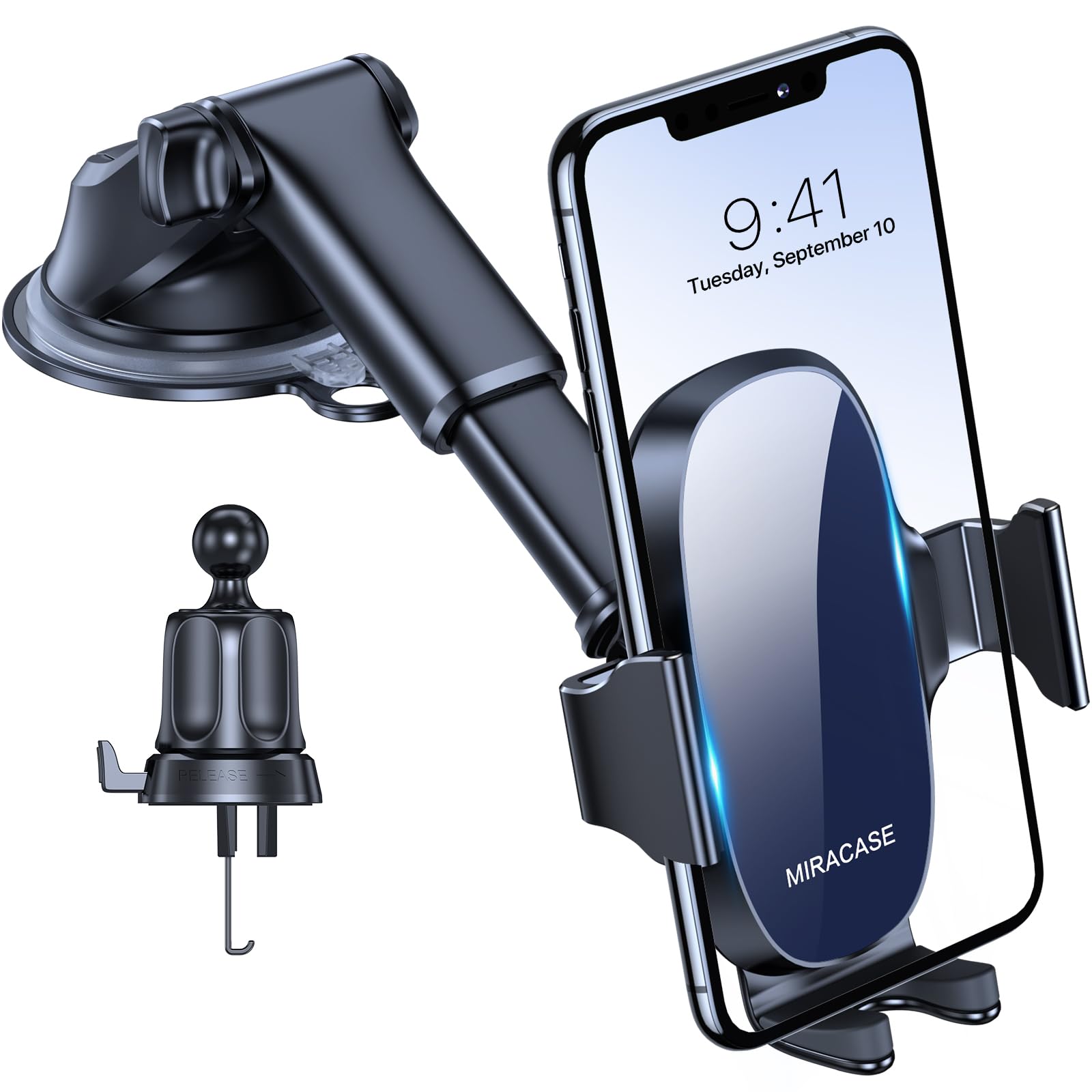 Miracase 3-in-1 Cell Phone Holder for Car, Universal Car Phone Holder Mount for Dashboard Air Vent Windshield Compatible with iPhone 14 13 12 11 Pro Max Xs XR X, Galaxy Blue