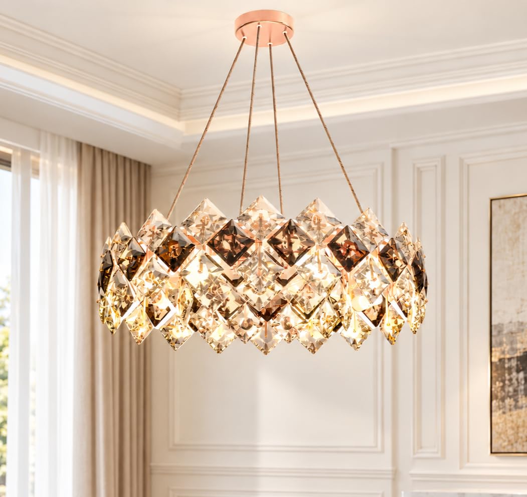 Nowoczesny kryształowy żyrandol do salonu - kryształowe żyrandole LED z 3 temperaturami barwowymi do jadalni, kuchni, sypialni, hotelu - 6xE14-60 cm