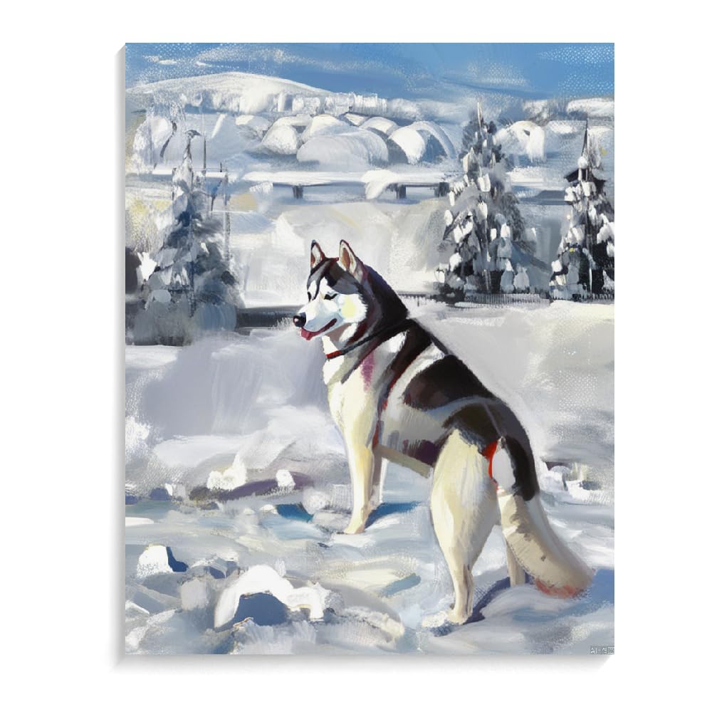 DIY Paint by Number for Adults Beginner Siberian Husky Dog Paint by Number on Canvas DIY Oil Painting for Gift Home Wall Decor 20x24inch(50x60cm) Frameless