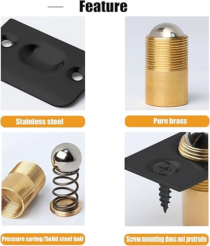 Miniatura 3 de Paquete de 2 pestillos de bola ajustables para puerta de armario, puerta de dormitorio, con rodamiento (negro)