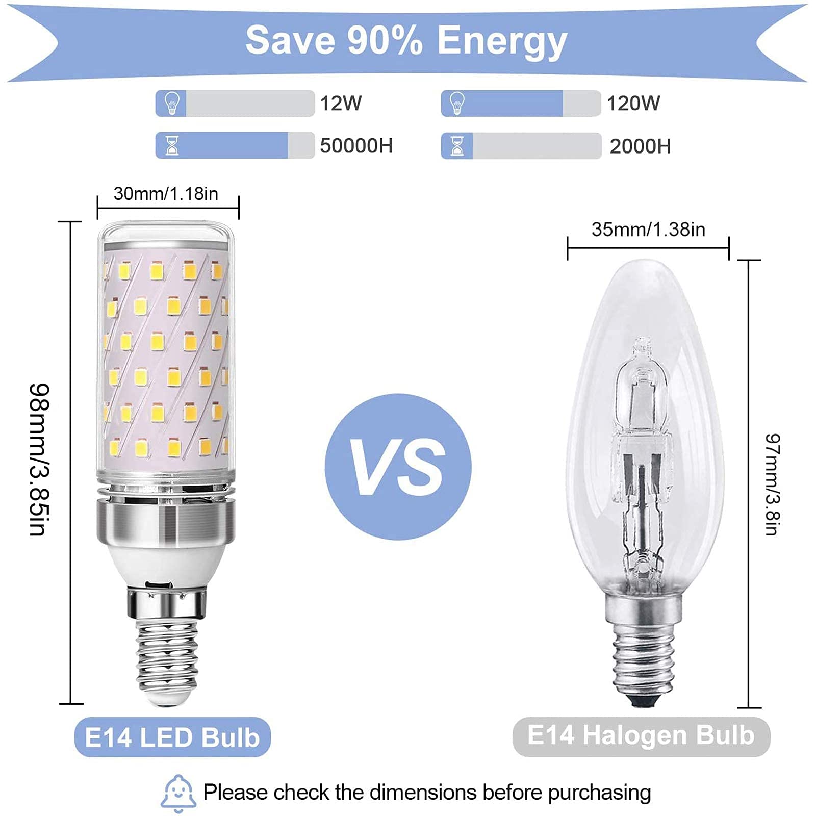 Confezione da 5 lampadine a LED E14 12W 3000K/6000K AC 110V-120V/220V-240V Lampadine LED a Vite Piccola Lampadine E14 120w equivalenti (Bianco Caldo 110V~120V) (Bianco Freddo 220V~240V)