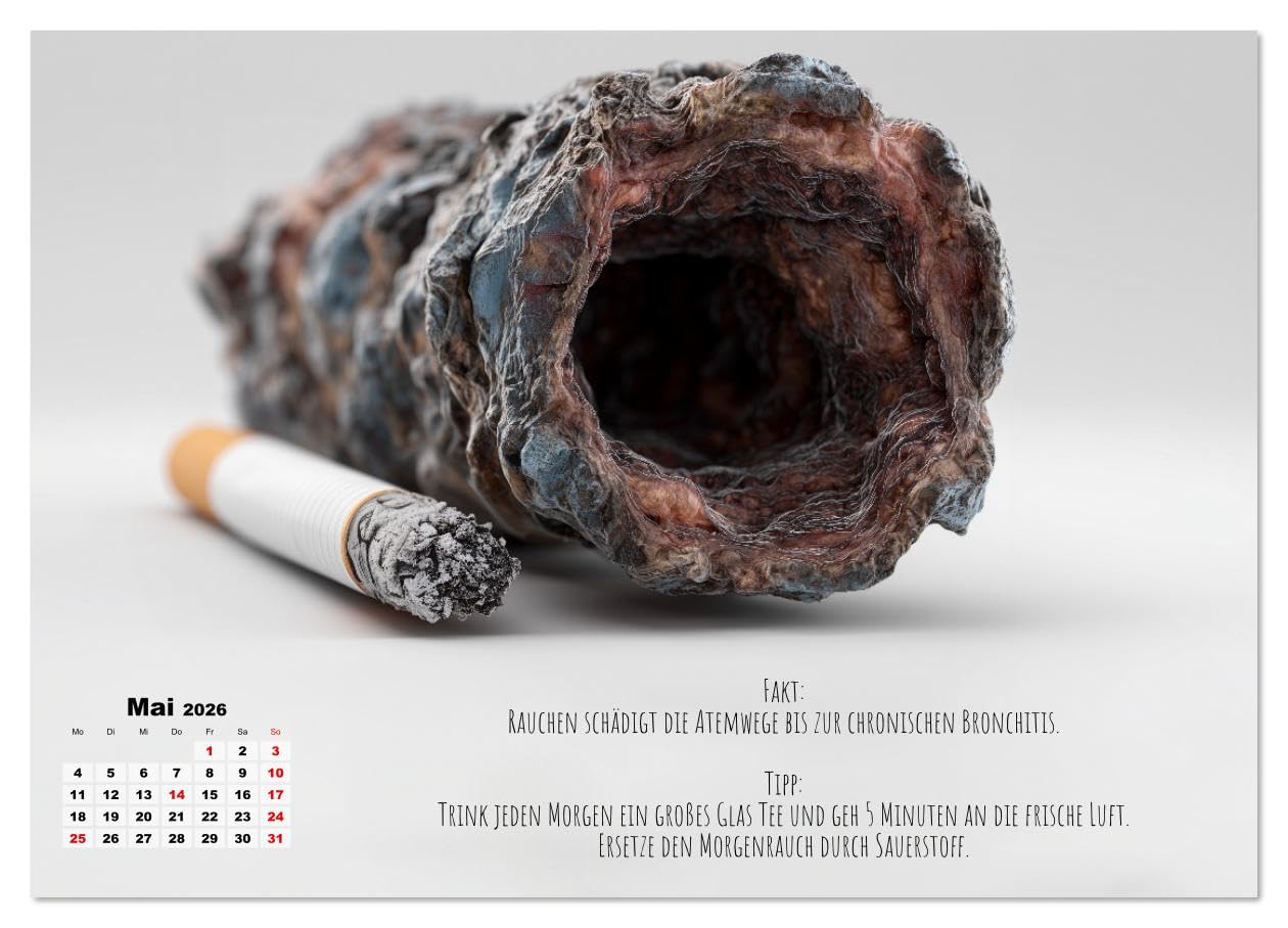 Nichtraucher Kalender - Rauchfrei werden mit Fakten und Tipps für Raucher (hochwertiger Premium Wandkalender 2026 DIN A2 quer), Kunstdruck in ... endlich Rauchfrei. (CALVENDO Gesundheit)