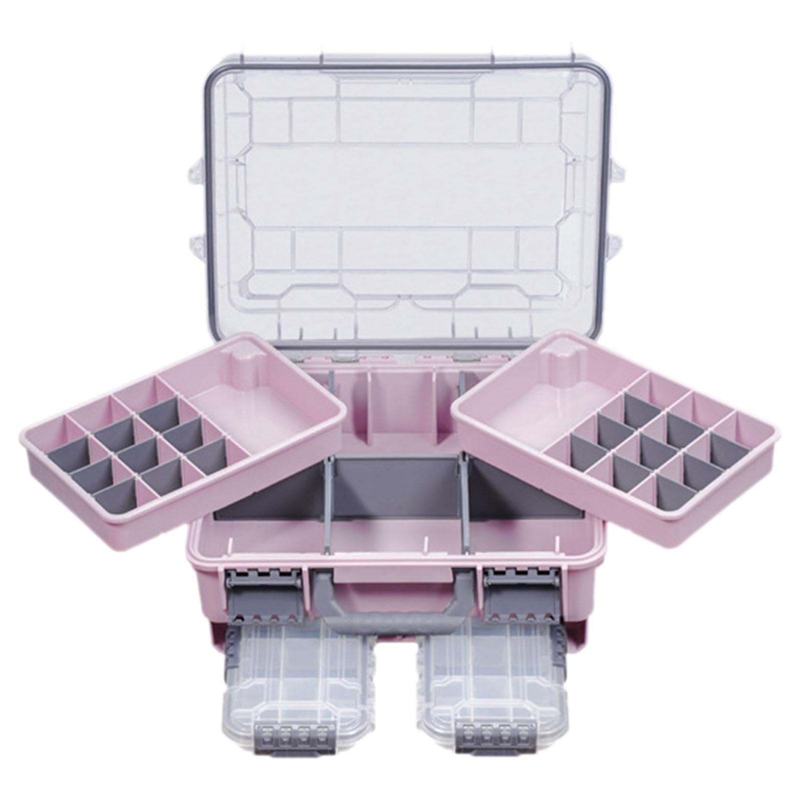 Boîte de Rangement à 3 Niveaux pour Matériel de Pêche avec Poignée, pour Leurres et Hameçons, Rose