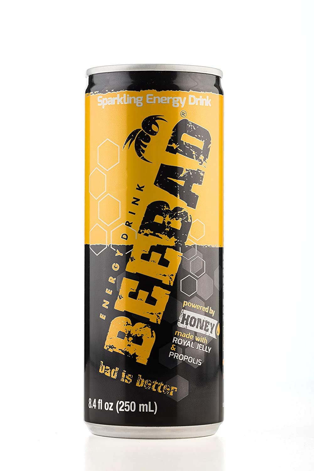 BEEBAD Sparkling Energy Drink Powered by Honey, Ginseng, Propolis, Maca, plus B6 and B12 Vitamins,12