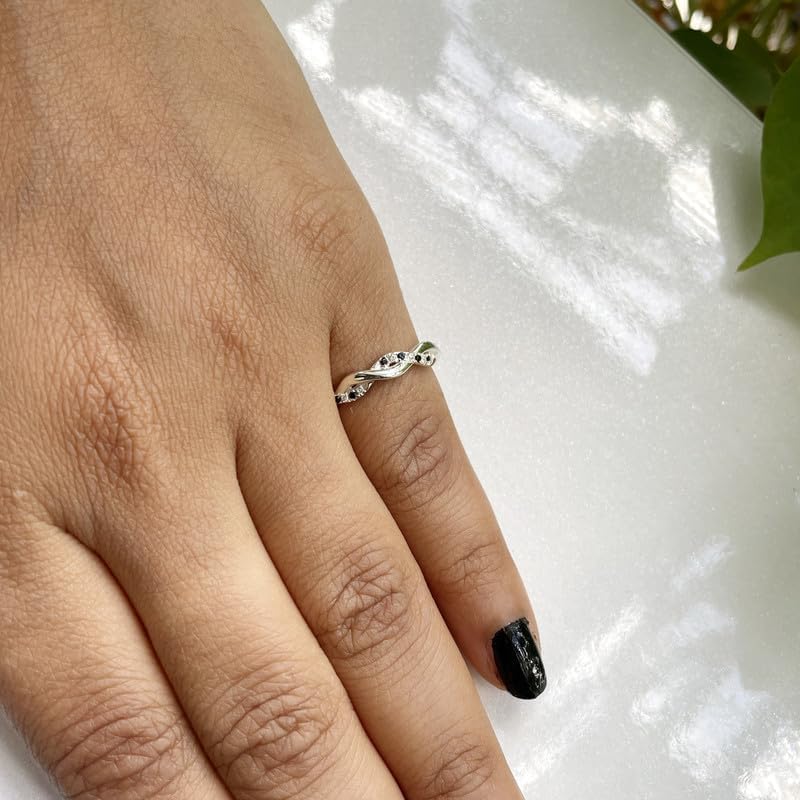 Alternate Black & White Diamond Twisted Full Eternity Ring For Women, 14k Gold Finish Black Diamond Swirl Wedding Band, Ladies Crossover Anniversary Band