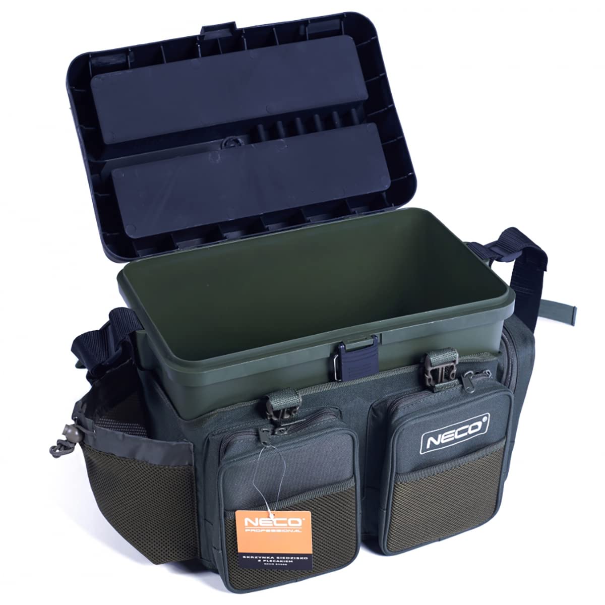 NECO® Sac à dos et siège de pêche tout-en-un, Accessoire de pêche, Sacoche spacieuse avec 4 boîtes à appâts et 4 poches