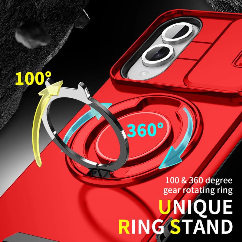 Image of LuxuryKase Shockproof Rugged Case for Samsung Galaxy S25 Edge | Slide Camera Cover | 360 Rotating Ring Kickstand | Military-Grade Protection - Cherry Red