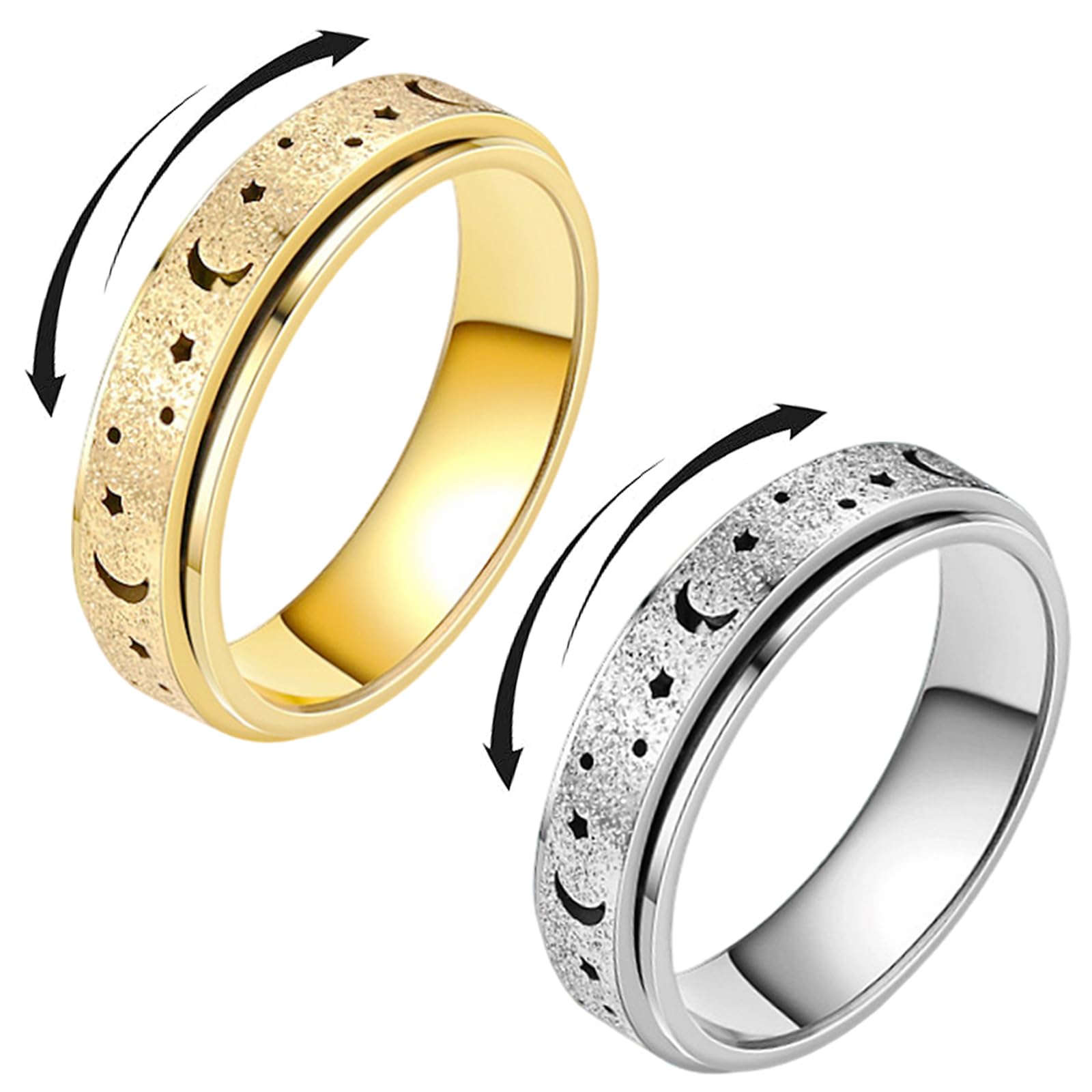 Yuqilin 2Pack Fidget Ring Star Moon Spinning Relief Anxiety Ring