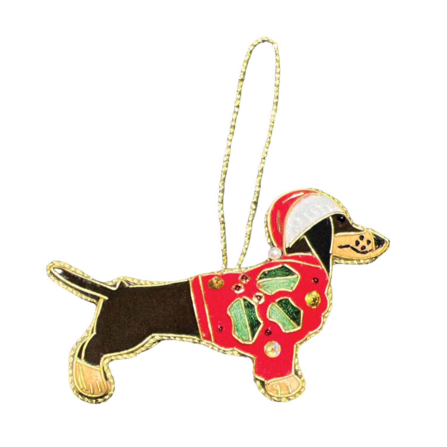 Equetech Brown Luxury Velvet Beaded & Embroidered Dachshund Christmas Tree Decoration – Festive Dog Ornament For Pet & Equestrian Lovers