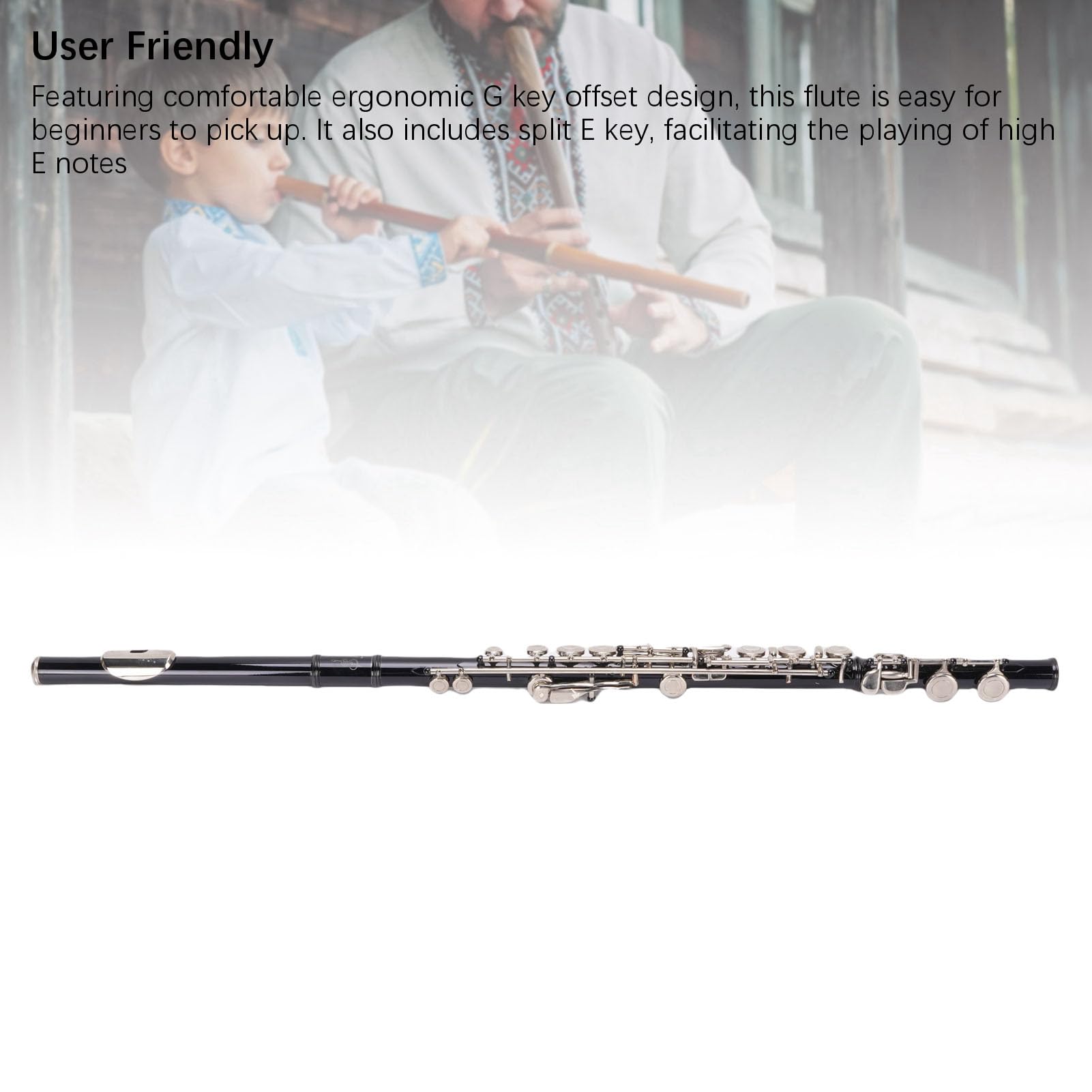 Alomejor 16 Key Open -Hoch Flaute Kit Pure and Bright Tone C Flauta Instrumento para Alumnos Principiantes con una Bolsa de Transporte Negro, Música Fiestas Festivas Orquesta