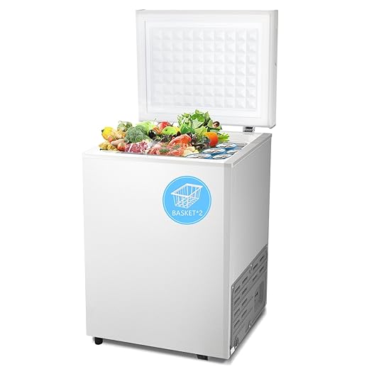 Chest Freezer 2.8 Cubic Feet Compact Freezer with 2 Removable Baskets, Free Standing Top open Door Deep Freezer, Adjustable Temperature for Home Dorm, Bar, Basement, Kitchen
