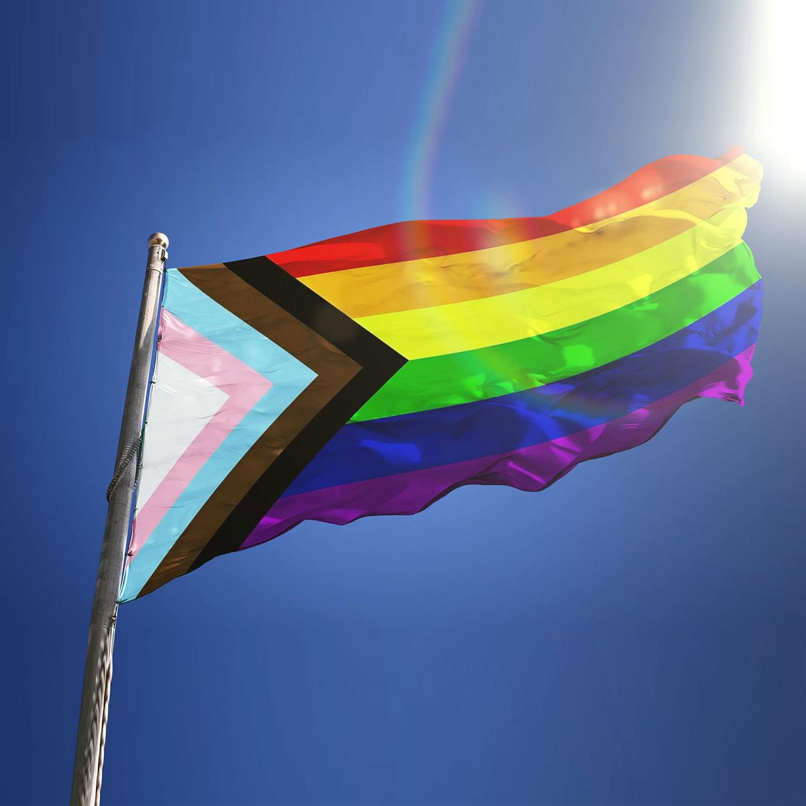 Bandiera LGBTQ 3x5 Ft, Progress Pride Rainbow Flag, All'aperto Bisessuale LGBTQ Non Binario Lesbiche Gay Transgender Prides Proculsexual Flags