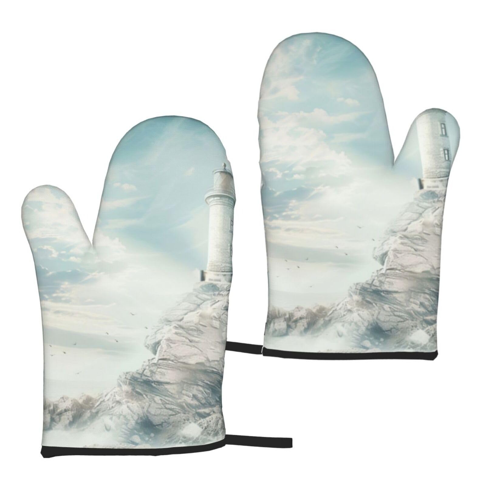 Lighthouse Backdrop Print Heat Resistant Universal Fit Oven Microwave Gloves Home Cooking Baking Grilling