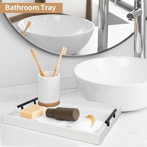 Miniatura 6 de Bandeja de mesa auxiliar  Bandeja otomana grande para sala de estar  Bandeja de madera para servir con asas (2 juegos)  Bandeja de madera para mesa