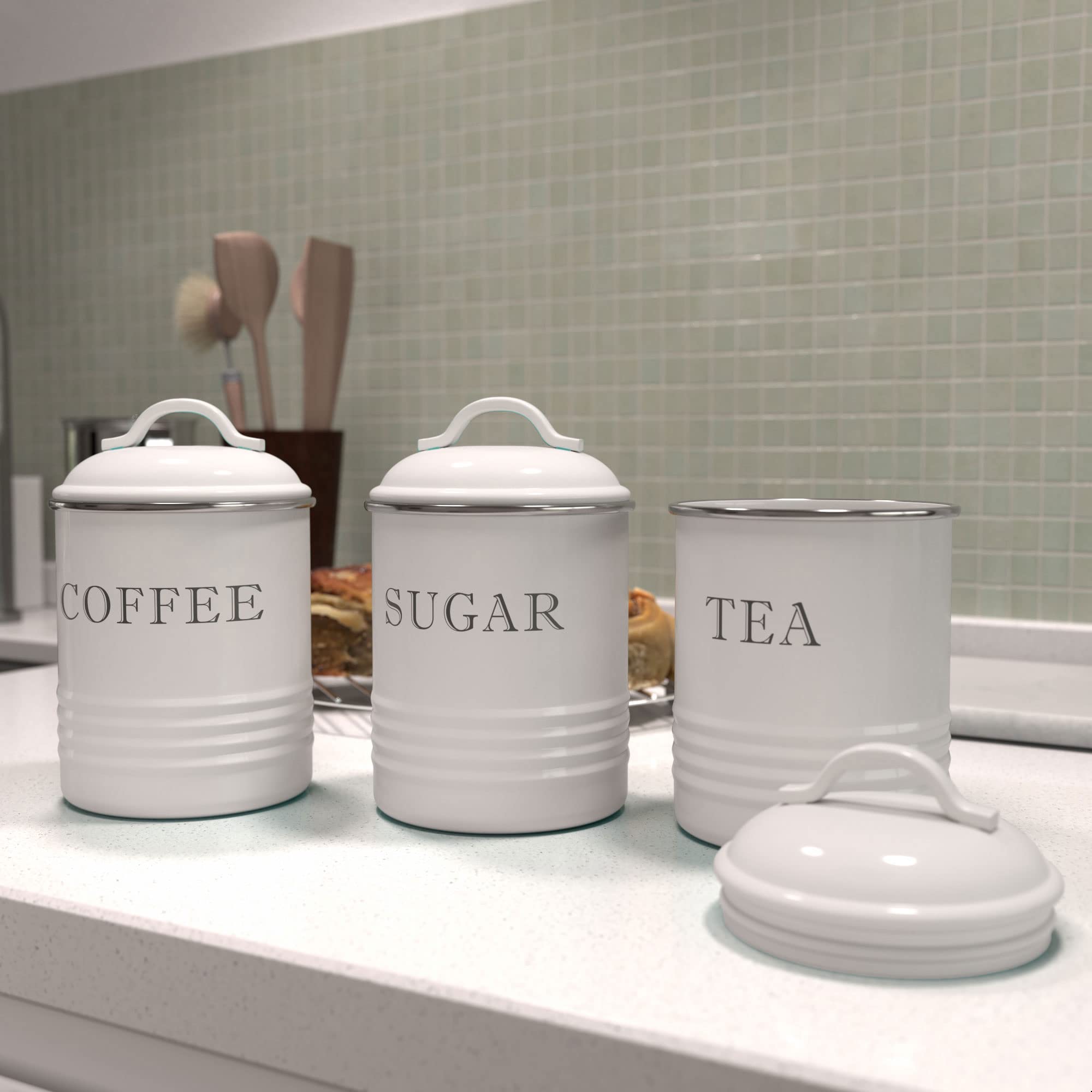 Barnyard Designs White Canister Sets for Kitchen Counter, Vintage