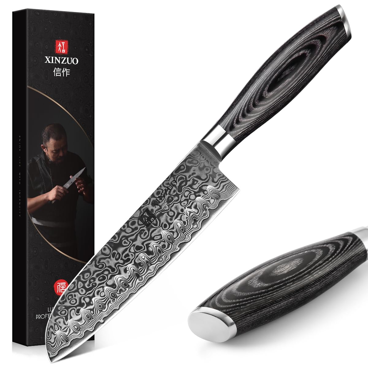 XINZUO Damaskus Kochmesser, 67 Schichten Damaststahl Chefmesser Profi Fleischmesser Kochmesser, Scharfe Klinge Küchenmesser- ergonomischer Pakkaholz Griff