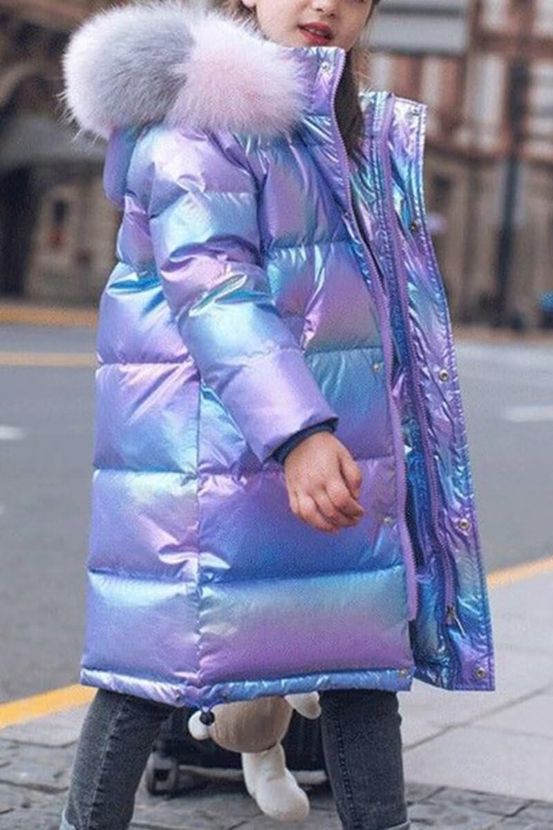Fille Manteau Longue Epais Blouson à Capuche Doudoune Chaud Veste Enfant Hiver Fourrure Matelassé Parka Vêtements de Ski