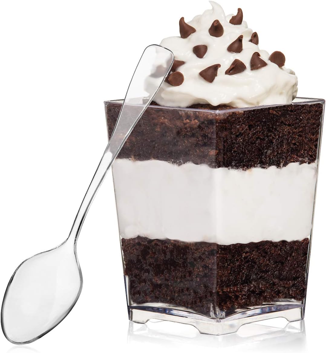 Oasis Creations Square Dessert Cup - 4 Ounce - Durable Crystal Clear Plastic - 400 Count - Ideal for Desserts, Appetizers, Entrees, Puddings, Mousse and More!