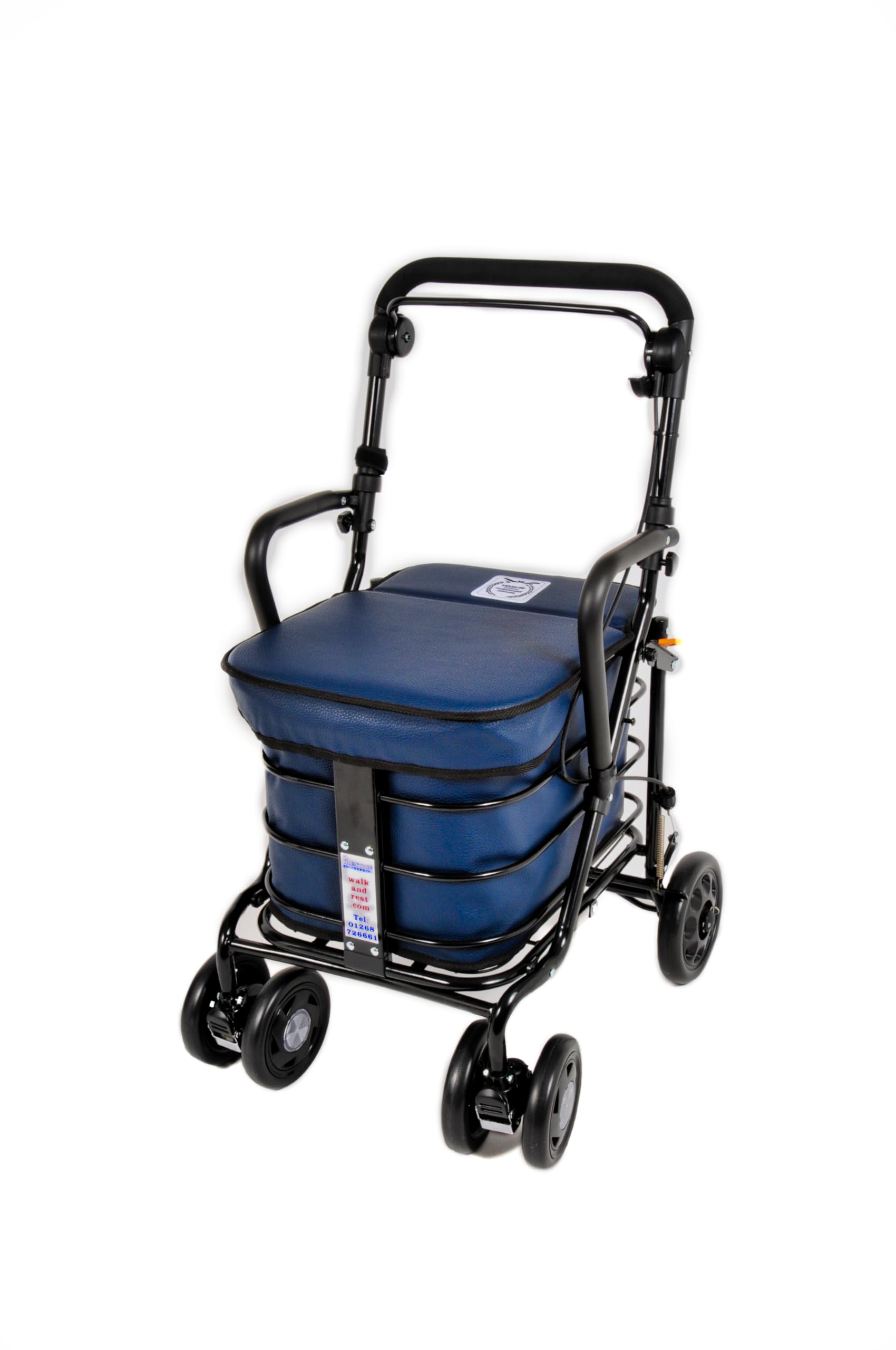 Prestige Walk and Rest Shopping Trolley with Seat & Armrest/Walking frame/Seated Mobility Trolley/Stroller/Walking Trolley (FULLY ASSEMBLED in UK READY TO USE!) BLACK EDITION (Navy)