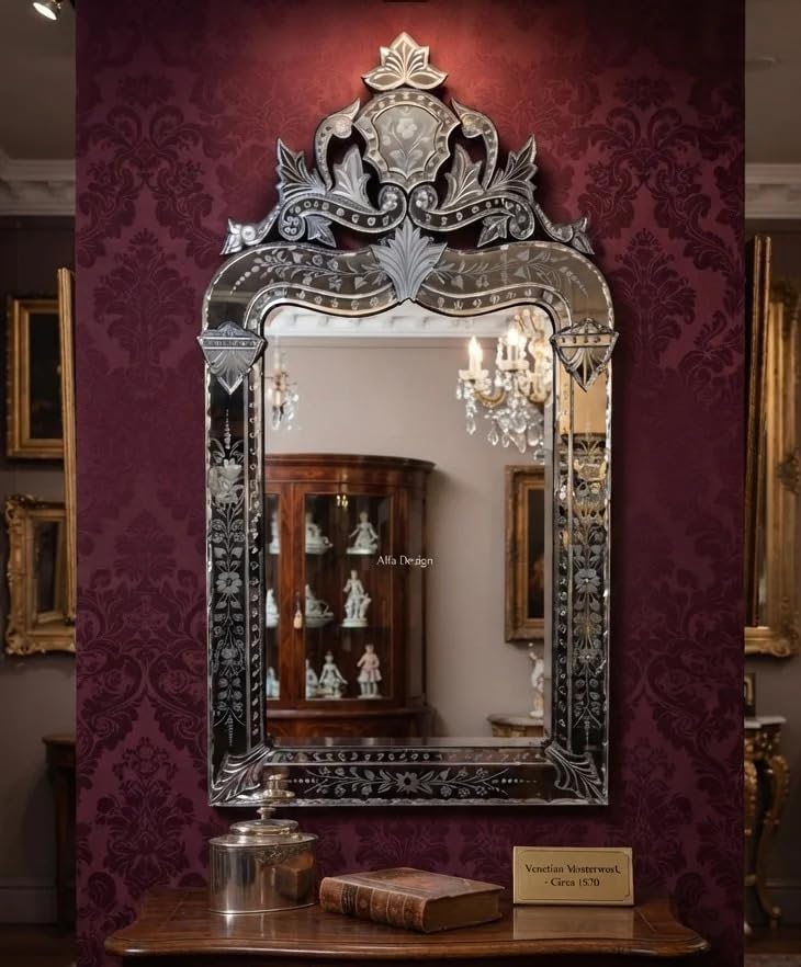 Make up Wall Mirror Antique Silver - 26 Inch | Handmade Ornate Rectangular Decorative Mirror for Living Room, Entryway & Bedroom | Victorian Vintage Wall Decor Mirror-image-0