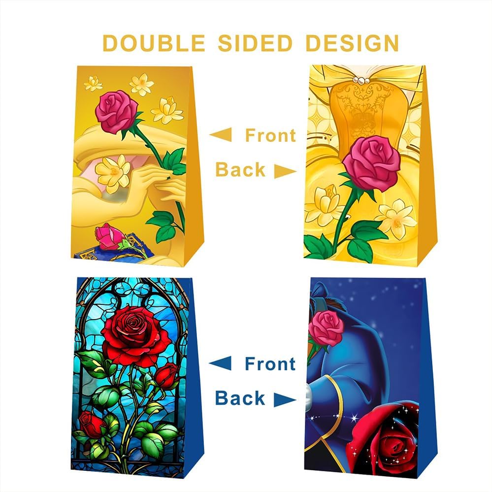 FFGJA 12pcs Princess Beauty Birthday Party Gift Bags Goodie Bags,Princess Beauty Party Supplies for Kids Birthday Decorations - Image 4