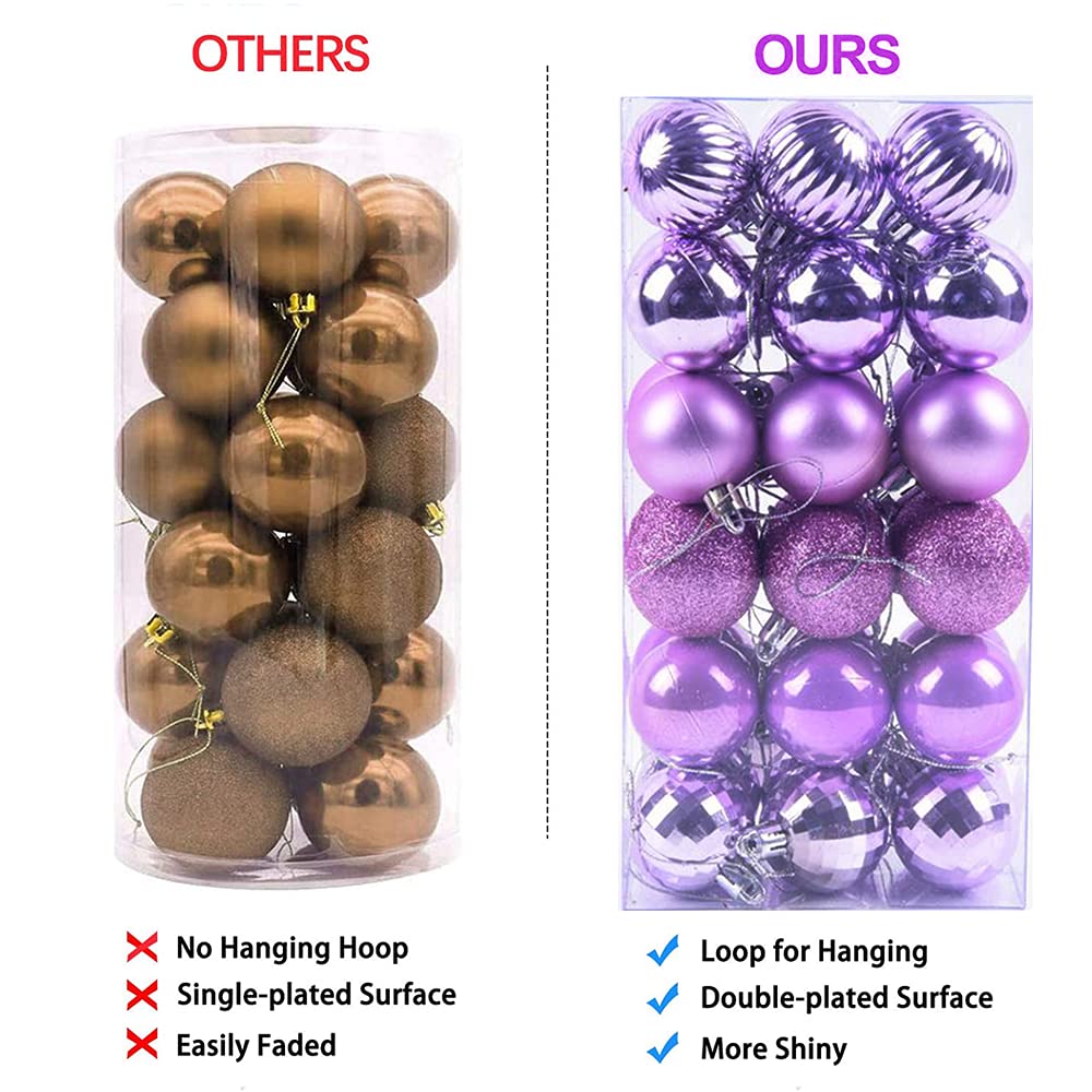 Lot De 12 Boules De Noël Incassables De 8 Cm – Décorations De Noël Violettes Pour Sapin De Noël, Fêtes De Fin D'année