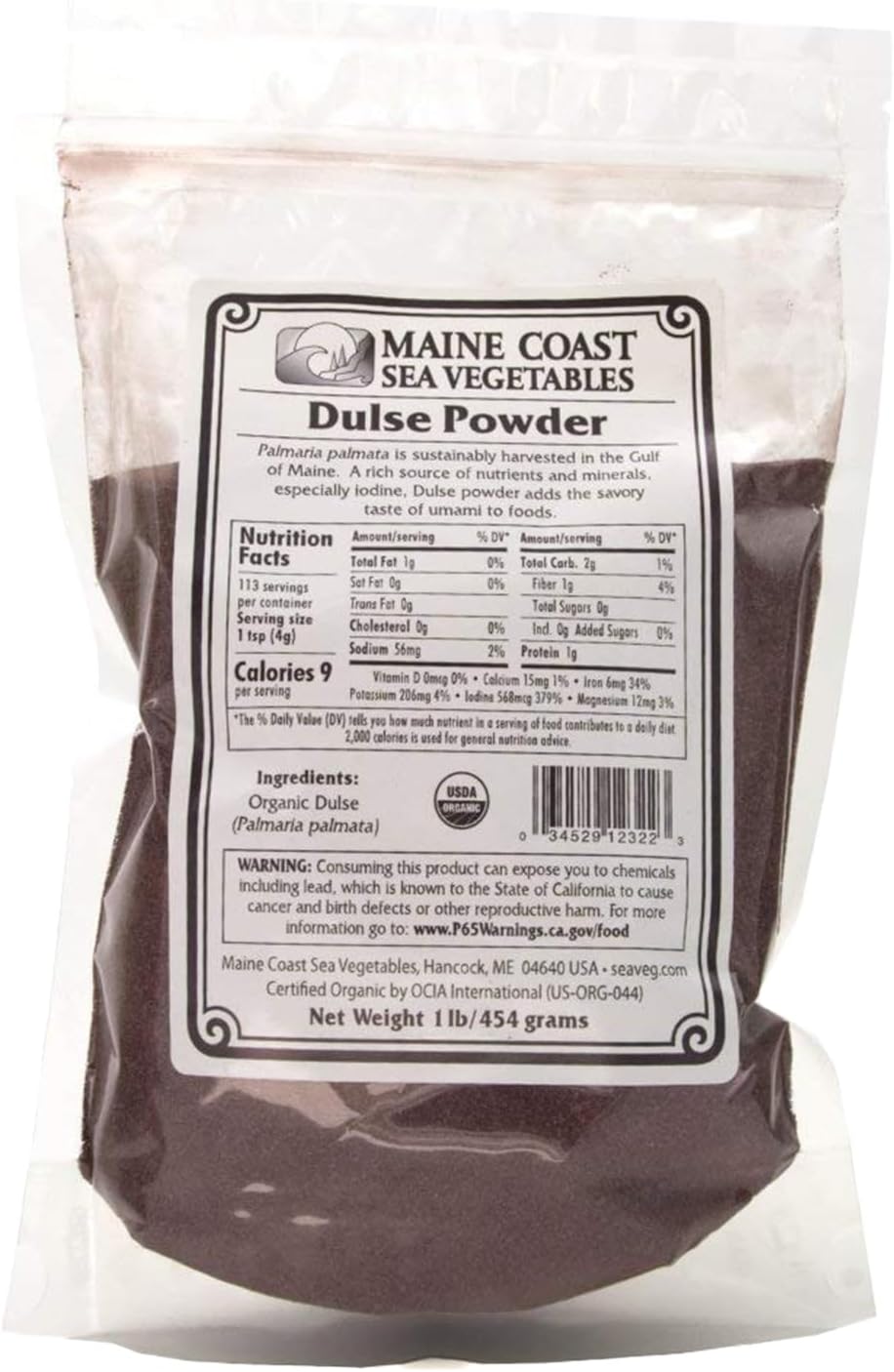 Maine Coast Sea Vegetables Organic Dulse Powder | Seaweed | Good Source of Iodine & Essential Minerals | Harvested from North Atlantic | Perfect for Cooking & Seasoning | 1 lb / 454g