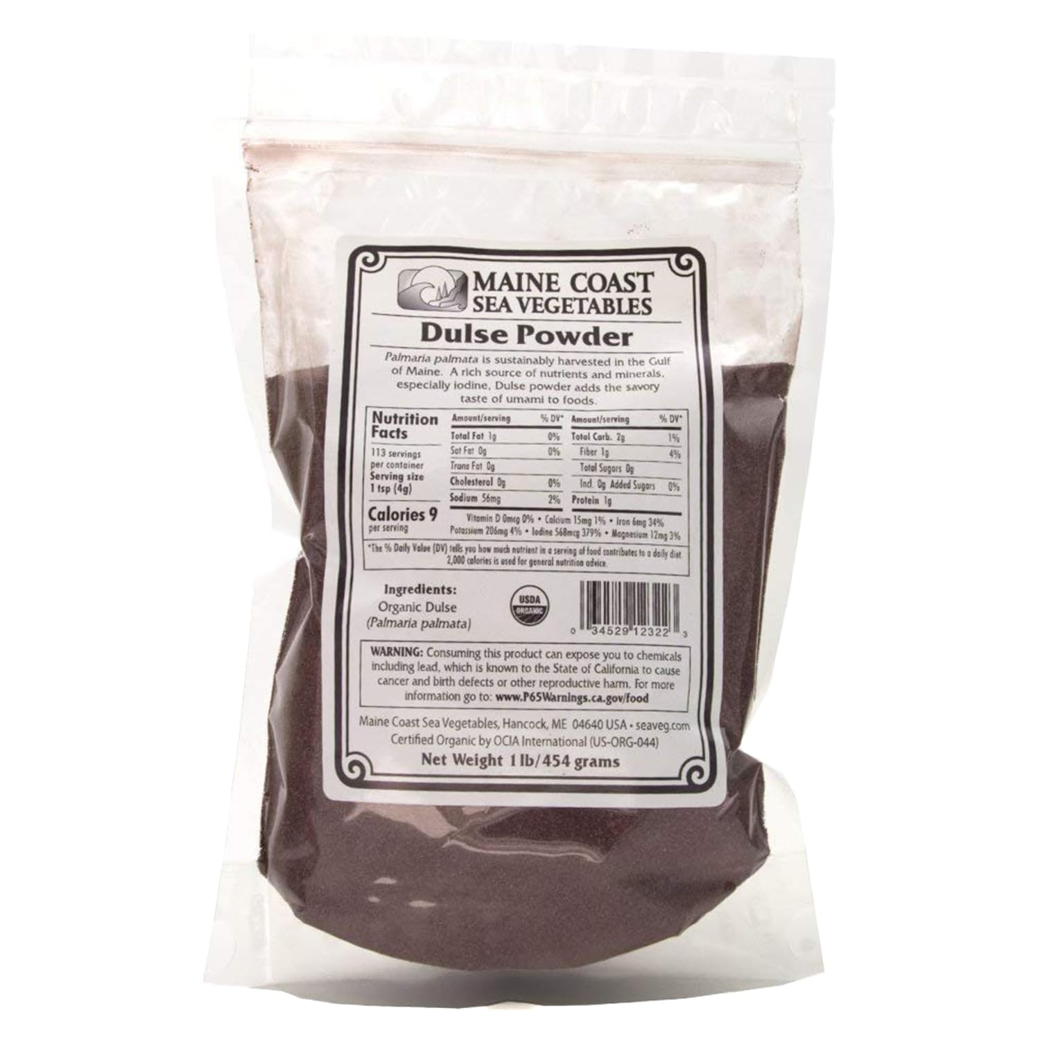 Maine Coast Sea Vegetables Organic Dulse Powder | Seaweed | Good Source of Iodine & Essential Minerals | Harvested from North Atlantic | Perfect for Cooking & Seasoning | 1 lb / 454g