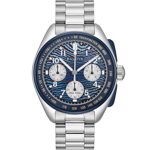 Bulova Lunar Pilot 98A329 – Orologio Da Uomo Cronografo Edizione Limitata 43,5 Mm, High Precision Quartz 262 Khz, Quadrante Timascus Blu, Cassa E Brac