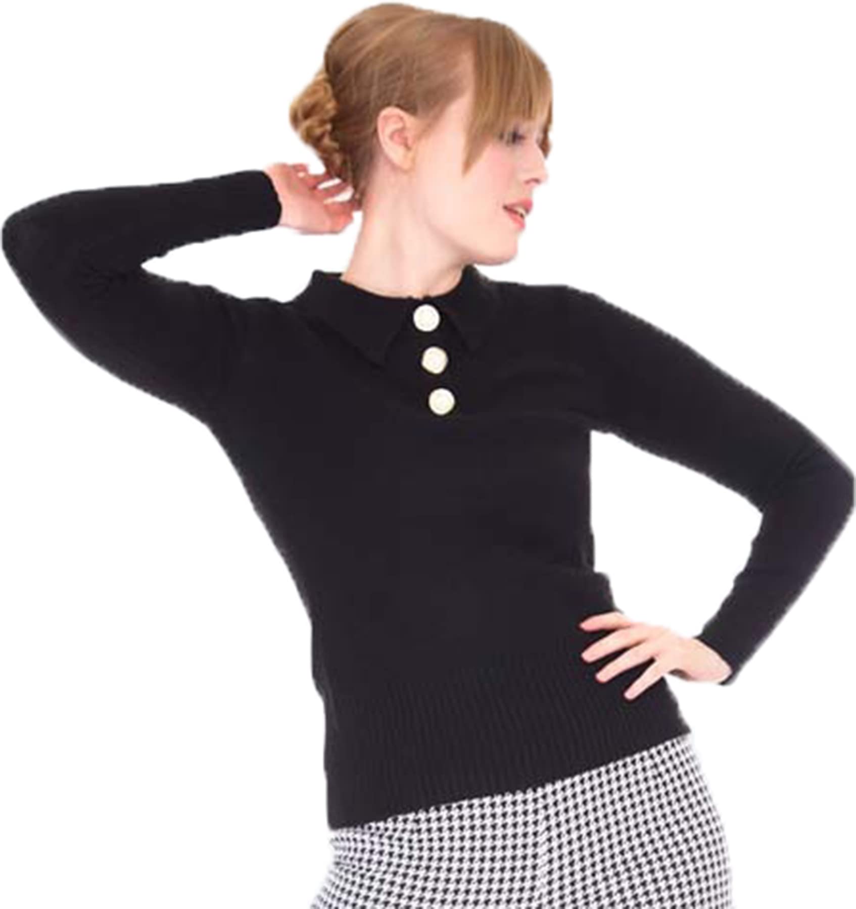 VOODOO VIXENWomen's 60s Polo Collar Vintage Long Sleeve Sweater Jumper