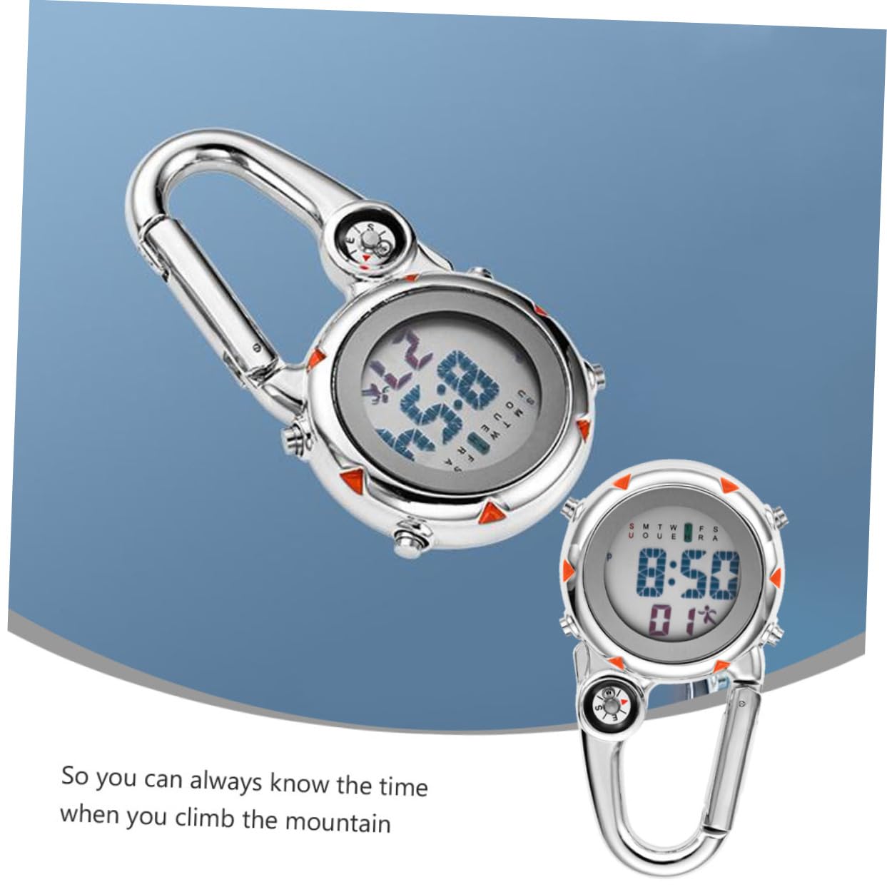 Abaodam Bergsteiger Hakenhangtisch Uhr aus Edelstahl Clip-Quarzuhr Karabiner Uhr auf Outdoor achten Rucksackuhr beim Klettern aufpassen Rostfreier Stahl Orange
