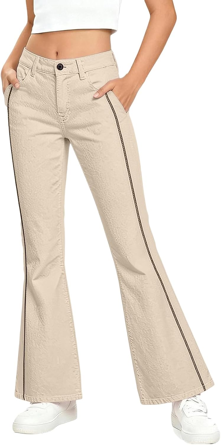 School Uniform Pants for Girls High Waist Bootcut Dress Bell Bottoms